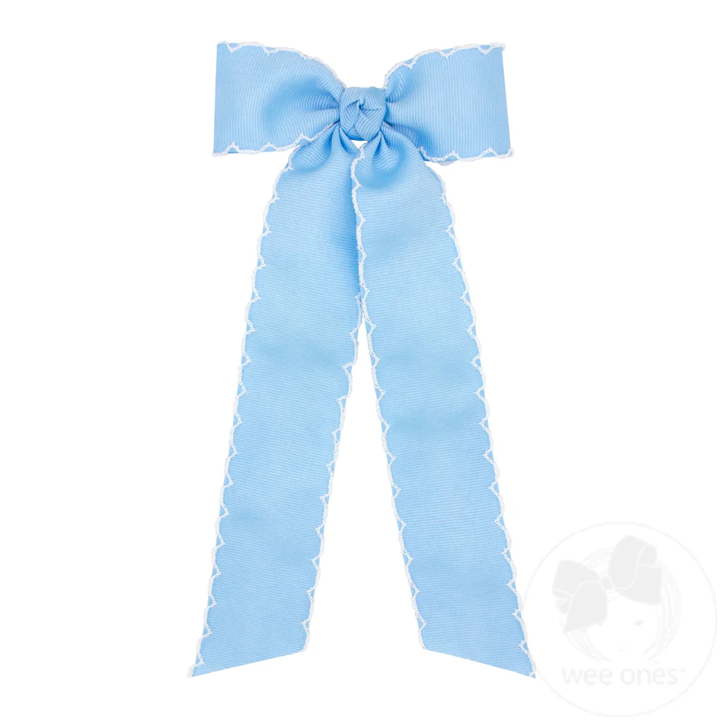 Wee Ones Medium Grosgrain Moonstitch Hair Bowtie with Knot Wrap and Streamer Tails - Persnickety Shop