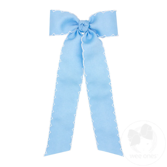 Wee Ones Medium Grosgrain Moonstitch Hair Bowtie with Knot Wrap and Streamer Tails - Persnickety Shop