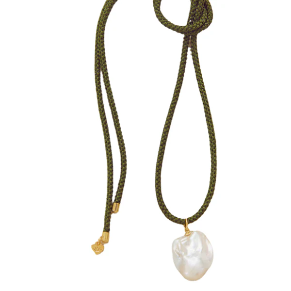 Olive Cord with Baroque Pearl Necklace - Persnickety Shop