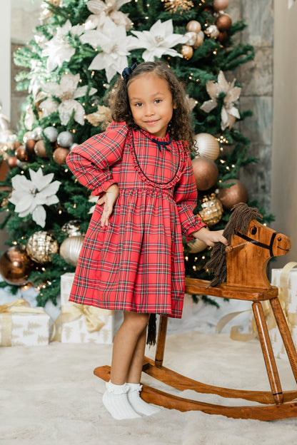 PREORDER Zuccini ROYAL RED ANGIE DRESS LS, ROYAL RED PLAID