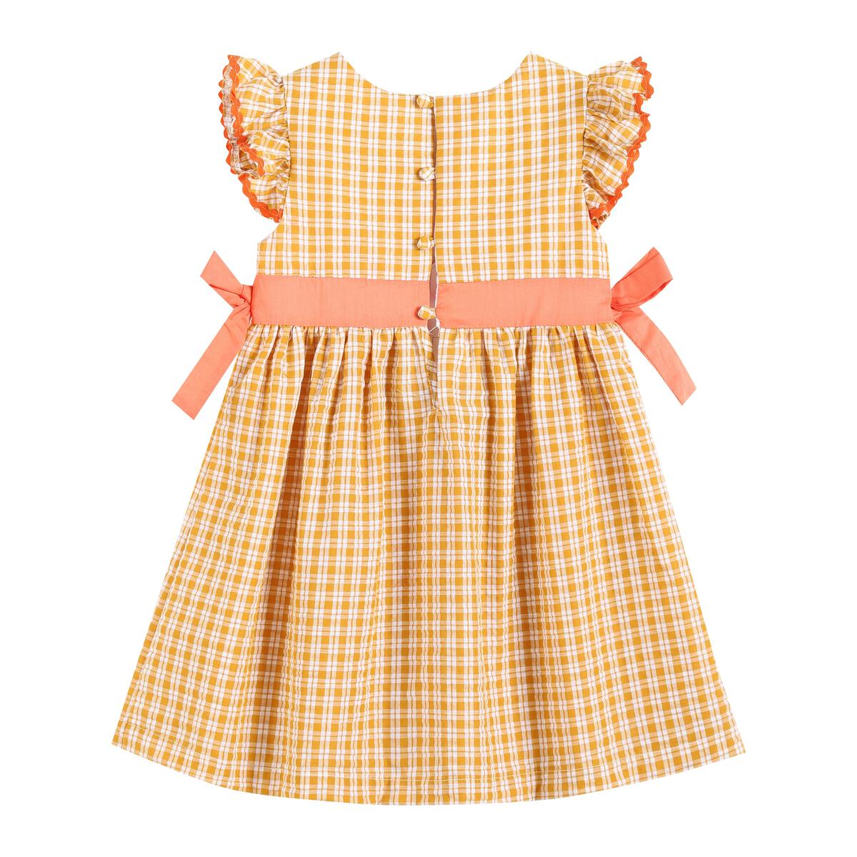 Lil Cactus *Pre-Order* Orange Gingham Ruffle Pumpkin Bow Dress