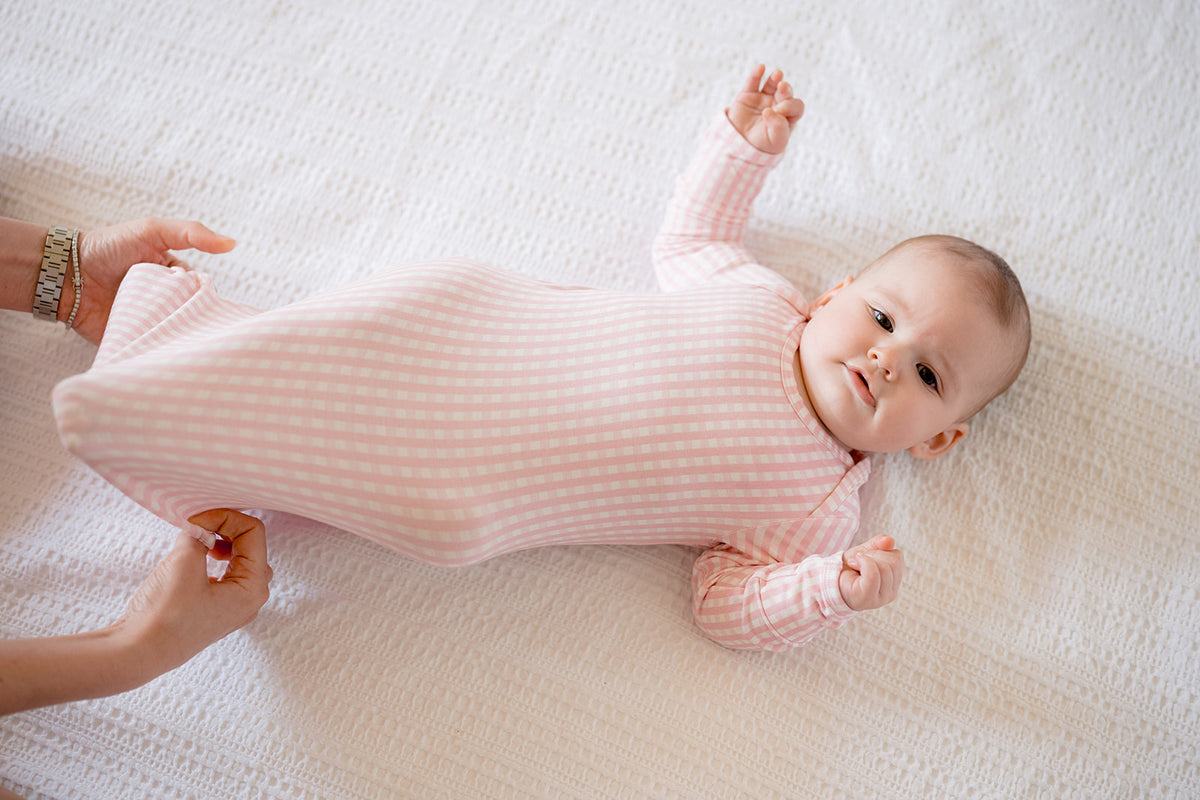 Girls Pink Gingham Newborn Gown