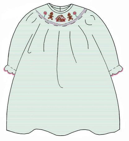 Petit Bebe Smocked Bishop Dress PRE-ORDER GINGERBREAD HOUSE Aqua knit stripe - Persnickety Shop