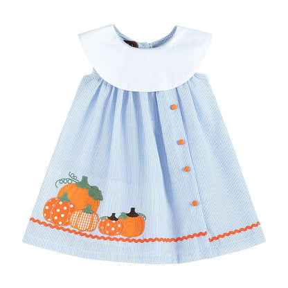 Lil Cactus *Pre-Order* Light Blue Seersucker Pumpkin Yoke Dress