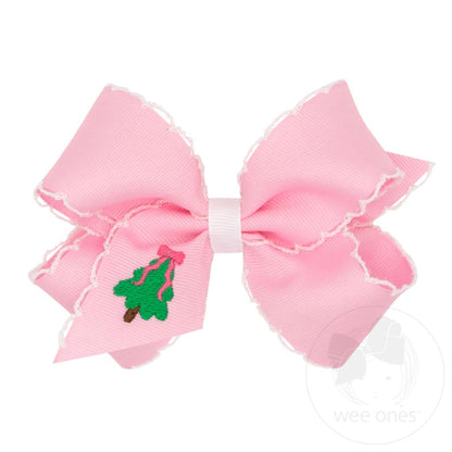 Wee Ones Medium Moonstitch Christmas Tree Embroidery Pink Hair Bow