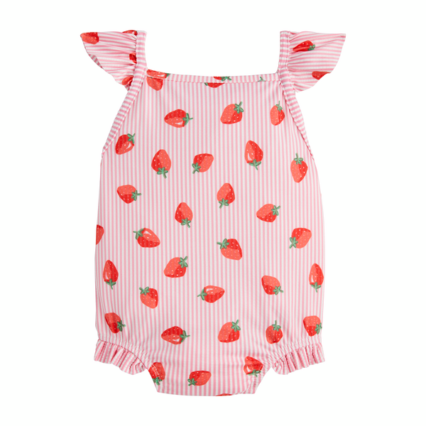 GIRLS' STRAWBERRY PRINT SWIMSUIT