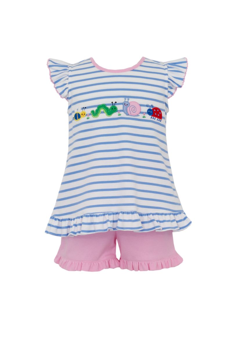 BACK YARD BUGS GIRL'S- Blue knit stripe short set - Persnickety Shop