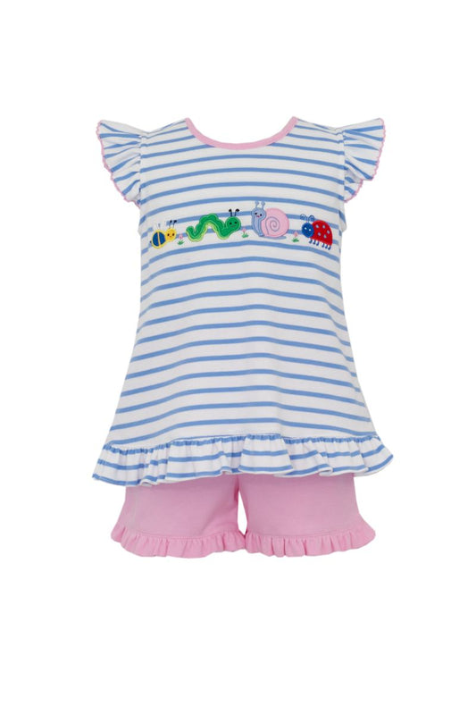 BACK YARD BUGS GIRL'S- Blue knit stripe short set - Persnickety Shop