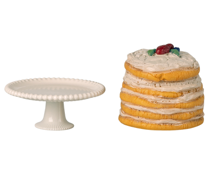 Maileg Party cake and cake stand, Mouse - Off  white - Persnickety Shop