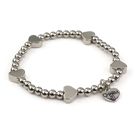 Classic Silver Heart Stretch Bead Bracelet