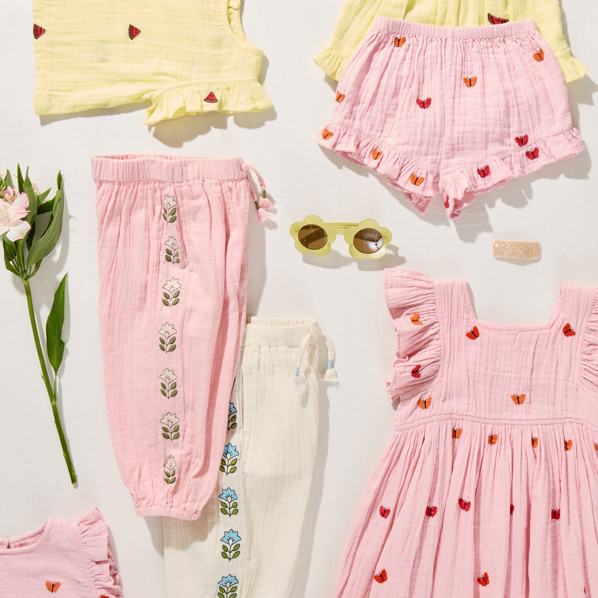 Pink Chicken - Baby Girls Girls Roey 2-PC Set - Butterfly Embroidery - Persnickety Shop