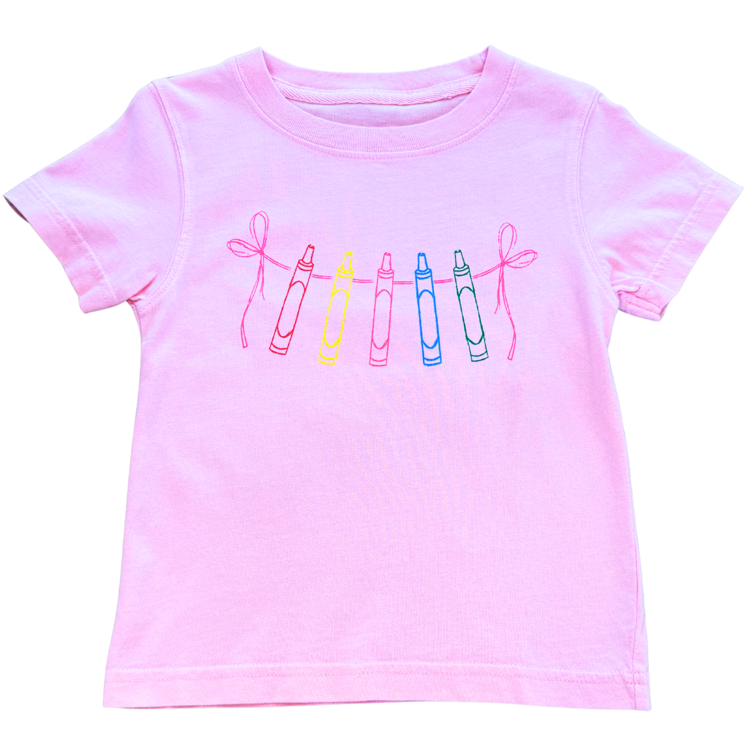 Mustard & Ketchuo Kids *Pre-Order* Pink Crayons with Bows T-Shirt