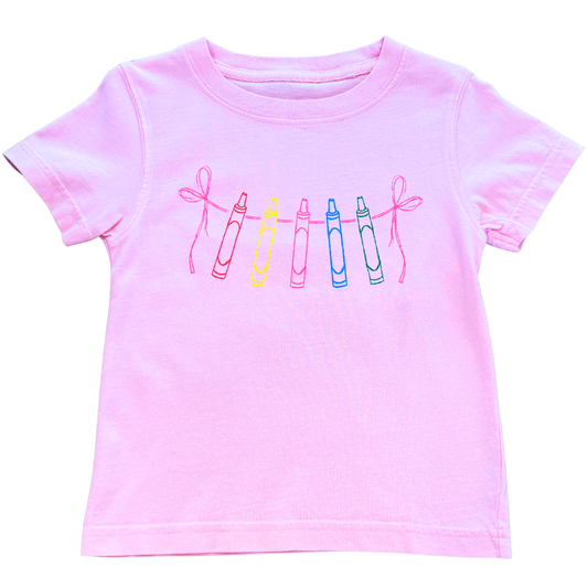 Mustard & Ketchuo Kids *Pre-Order* Pink Crayons with Bows T-Shirt