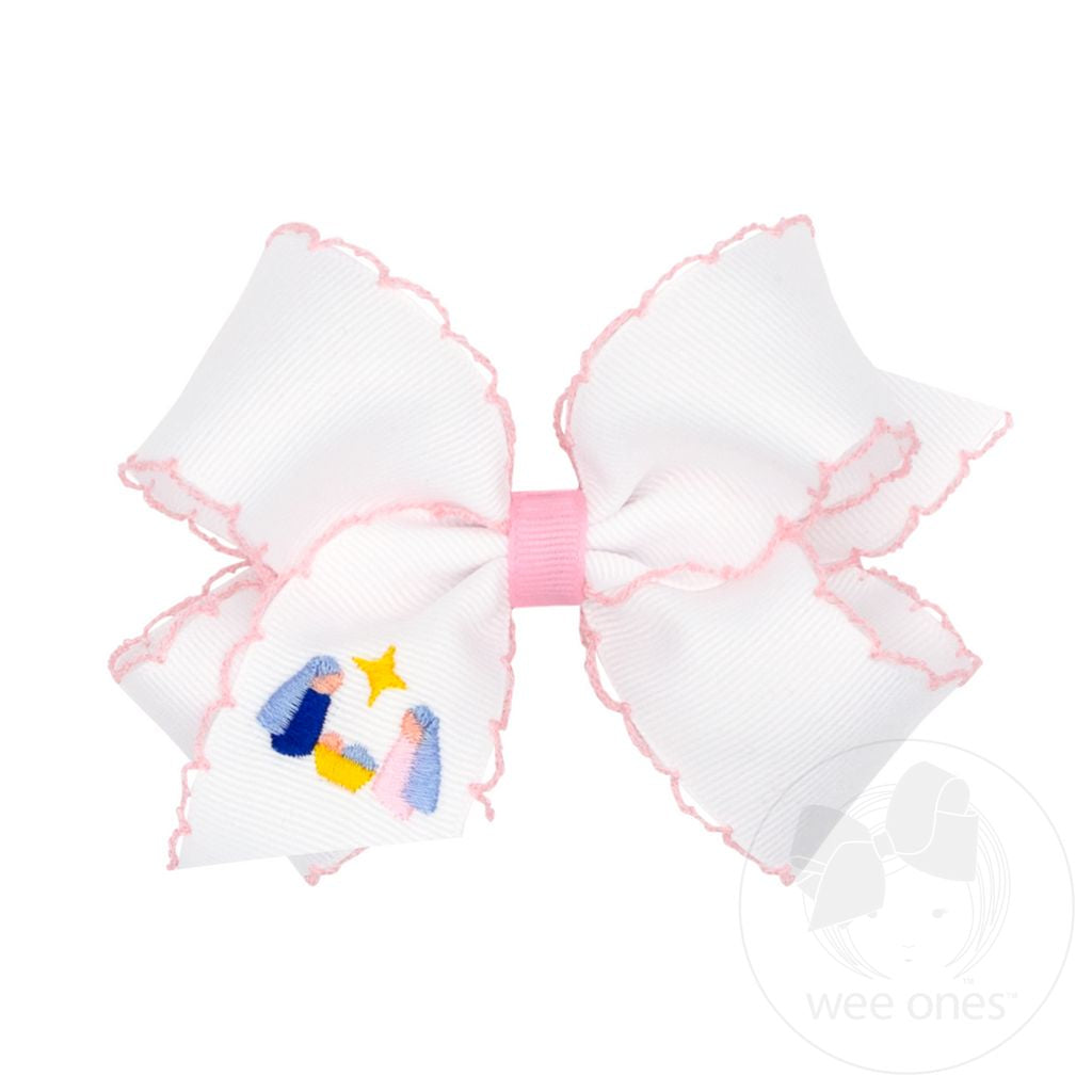Wee Ones King Pink Nativity Embroidery Moonstitch Hair Bow