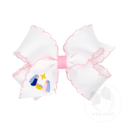 Wee Ones King Pink Nativity Embroidery Moonstitch Hair Bow