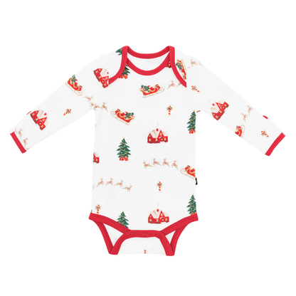 Kyte Baby Long Sleeve Bodysuit in Santa Sleigh - Persnickety Shop