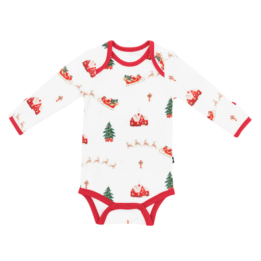 Kyte Baby Long Sleeve Bodysuit in Santa Sleigh - Persnickety Shop