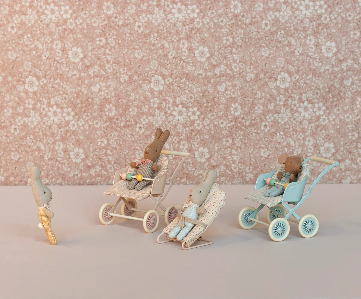 NEW Maileg Stroller, Baby Mice - Blue
