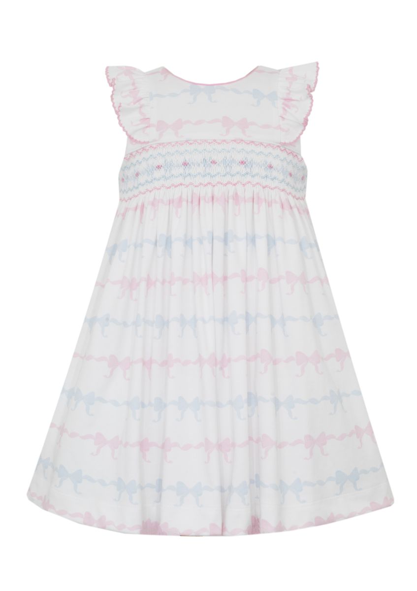 Petit Bebe Smocked PINK & BLUE BOWS - Bows knit print sleeveless dress - Persnickety Shop