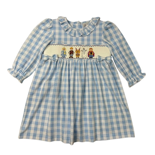 GIRLS BLUE & WHITE GINGHAM FROZEN FRIENDS RUFFLE COLLAR DRESS by Delaney - Persnickety Shop