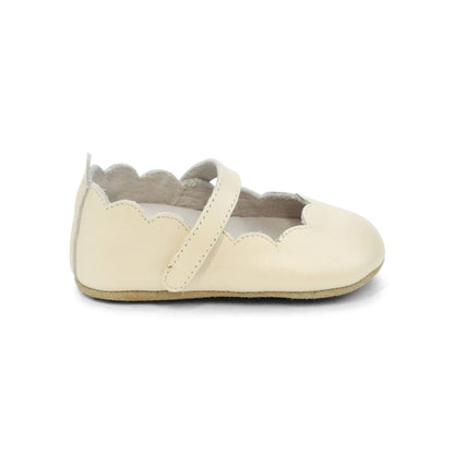 L'Amour Shoes I MIMI BABY GIRLS SCALLOPED MARY JANE LUXE SHIMMER OYSTER SUEDE CRIB SHOE (INFANT)