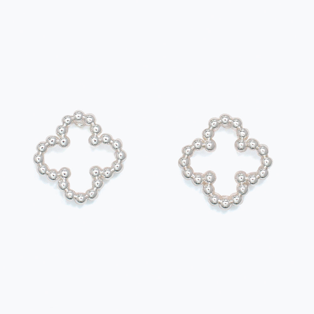 Earrings-Silver Beaded Clovers