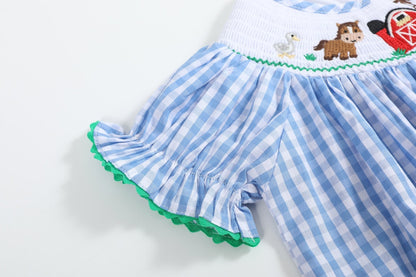 Blue Gingham Farm Smocked Bishop Dress - Persnickety Shop