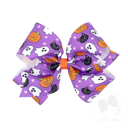 Wee Ones Medium Purple Halloween Print Hair Bow