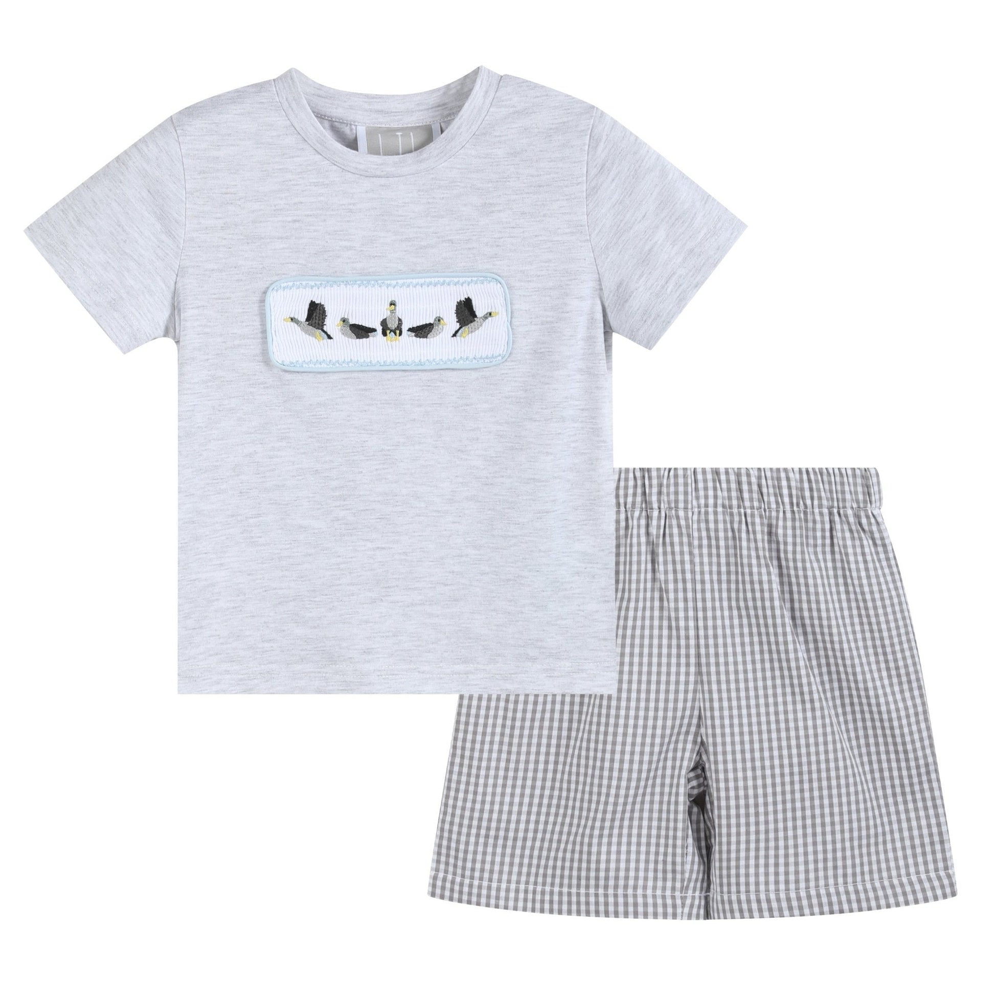 Light Gray Mallard Smocked Shirt and Shorts - Persnickety Shop
