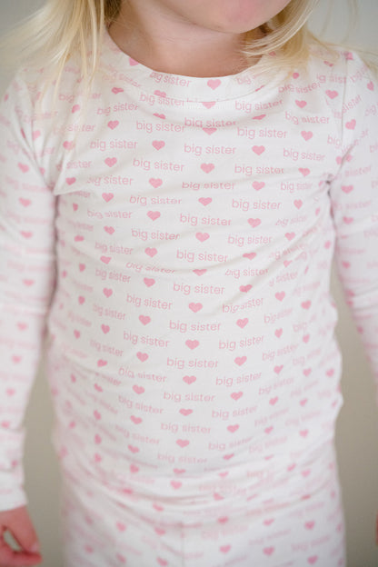 Girls Pink Big Sister - 2 Piece Pajama Set