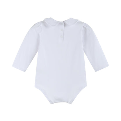 White Collared Unisex Long Sleeve Bodysuit Romper - Persnickety Shop
