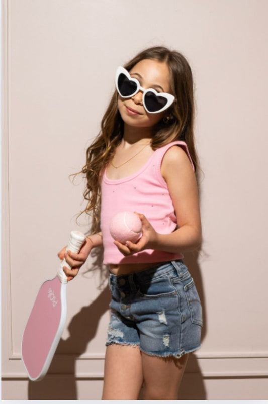 Stella Studded Pastel Pink With Rhinestones Ribbed Top - Persnickety Shop