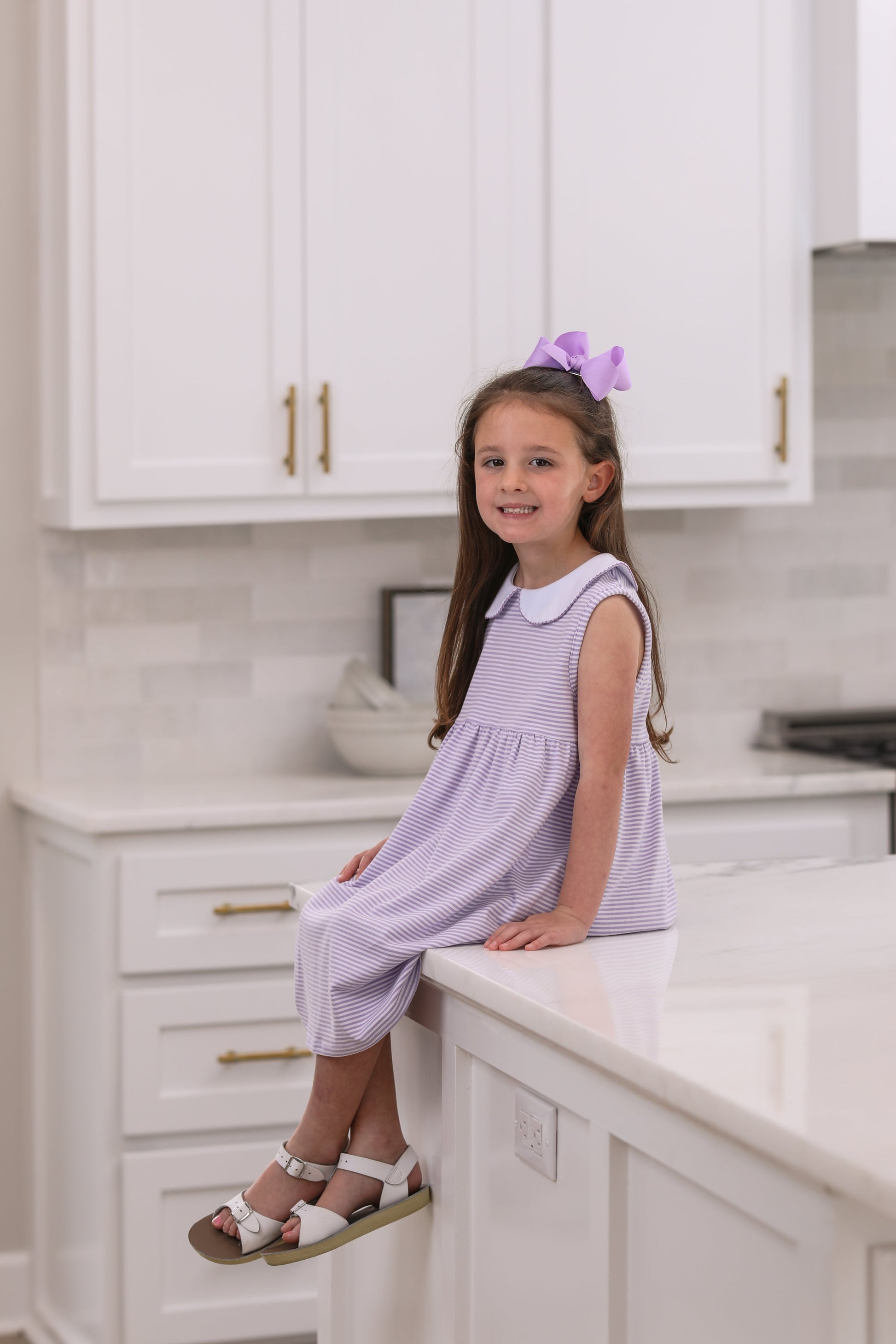 Jellybean Charlotte Sleeveless Dress- Lavender Stripe - Persnickety Shop