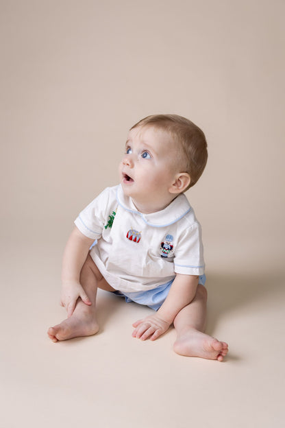 Percy and Tyne BOYS DIAPER SET - BLUE BITTY DOT CORDUROY W/ NUTCRACKER EMBROIDERY
