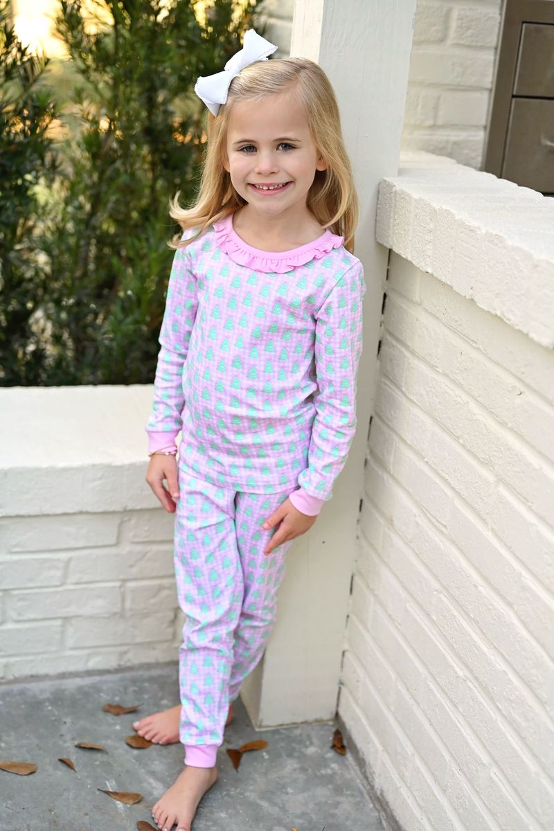 James & Lottie – Gingham Christmas Tree Lounge Collection GIRL 2 Piece Jammies - Persnickety Shop