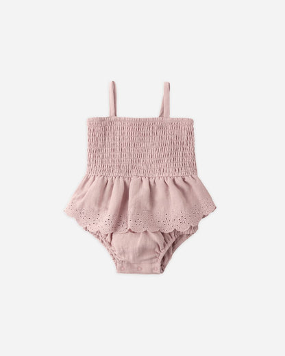 Smocked Skirted Romper || Mauve - Persnickety Shop