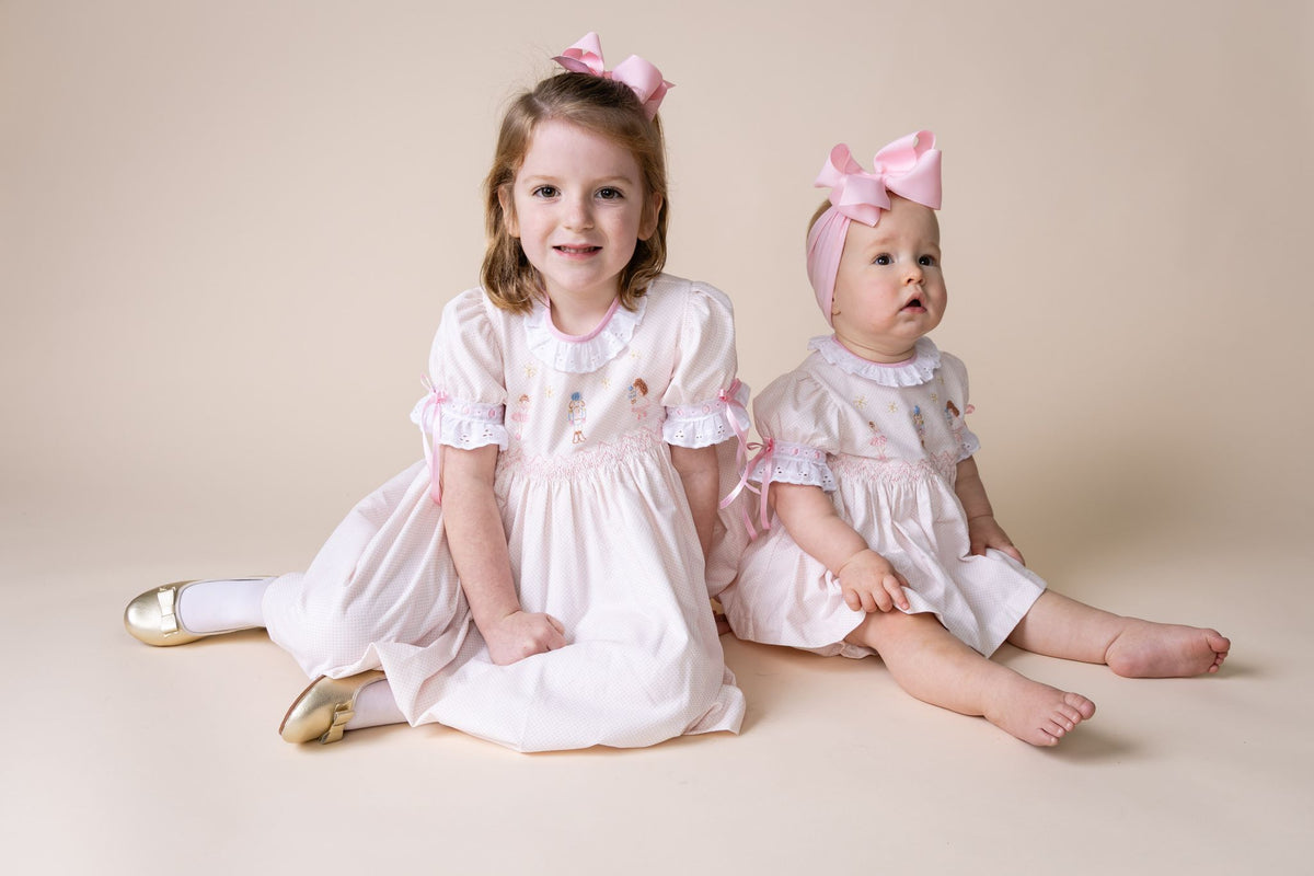Percy and Tyne CLARA BLOOMER SET - PINK BITTY DOT CORDUROY W/ NUTCRACKER EMBROIDERY