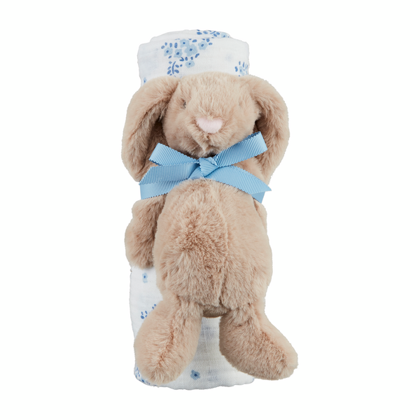 BLUE FLORAL SWADDLE RATTLE SET