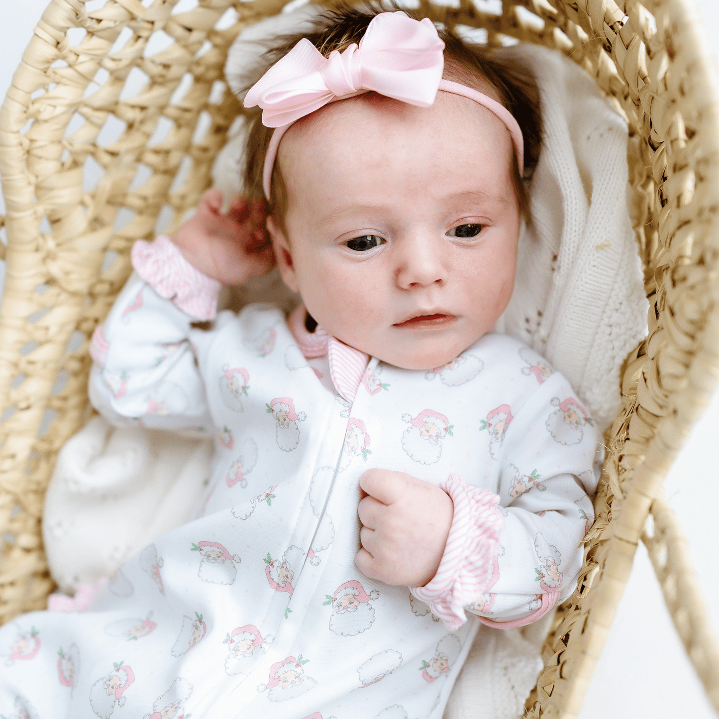 Santa Baby Print Ruffle Zip Footie - Pink - Persnickety Shop