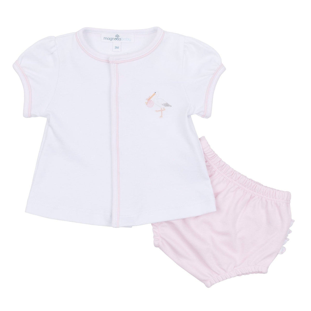 Magnolia Baby Vintage Stork Hand-Embroidered Diaper Cover Set - Pink