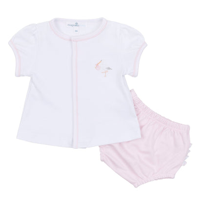 Magnolia Baby Vintage Stork Hand-Embroidered Diaper Cover Set - Pink