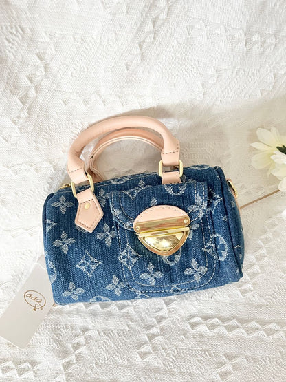 Denim Printed Speedy Bag