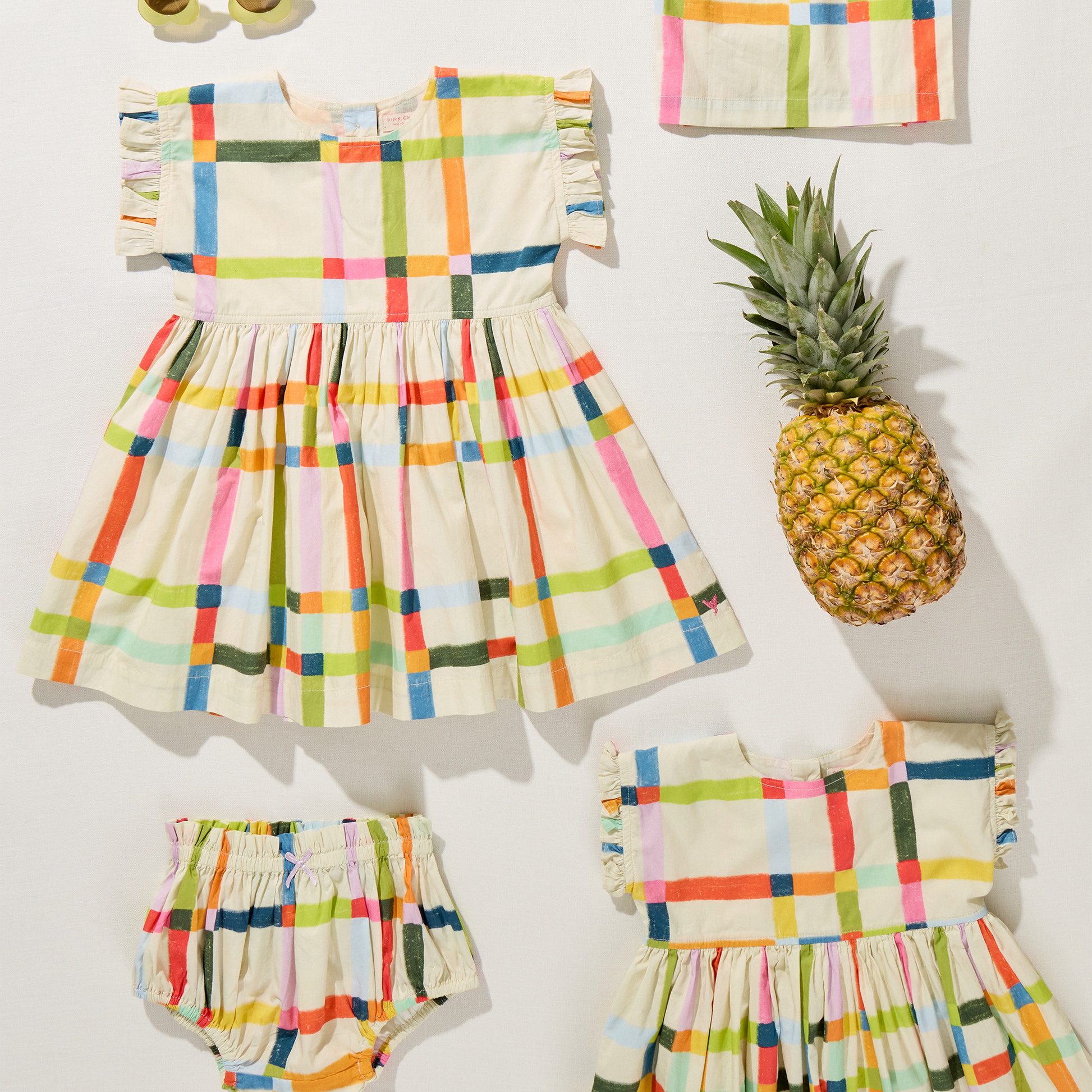 Pink Chicken - Baby Girls Adaline Dress Set - Multi Tattersall - Persnickety Shop