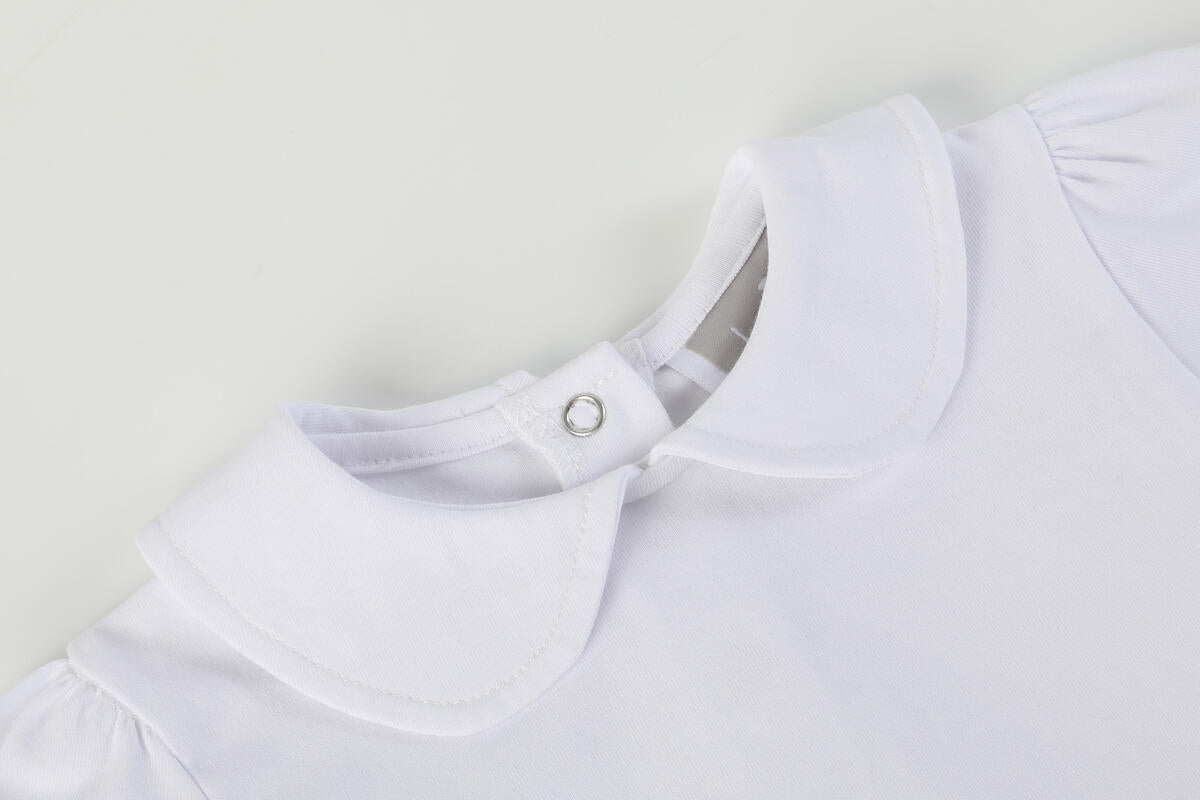 White Collared Unisex Long Sleeve Bodysuit Romper - Persnickety Shop