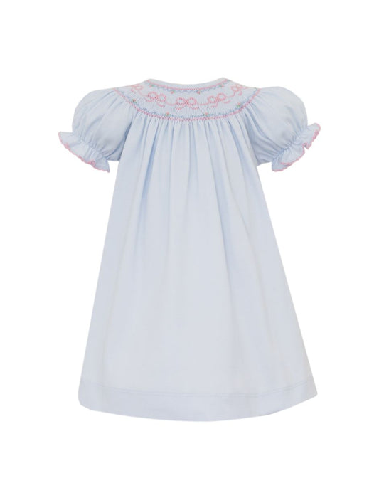 Petit Bebe Smocked Bishop Dress -BOWS - Lt.blue - Persnickety Shop