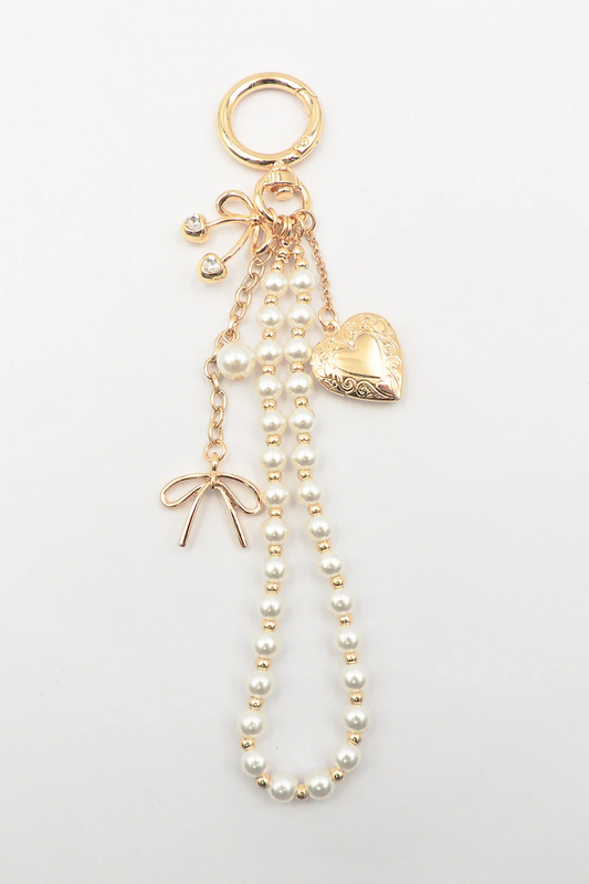 Backpack Charm- Bow, Heart, Cherrys with Blue and Pearl Beaded Chain - Persnickety Shop