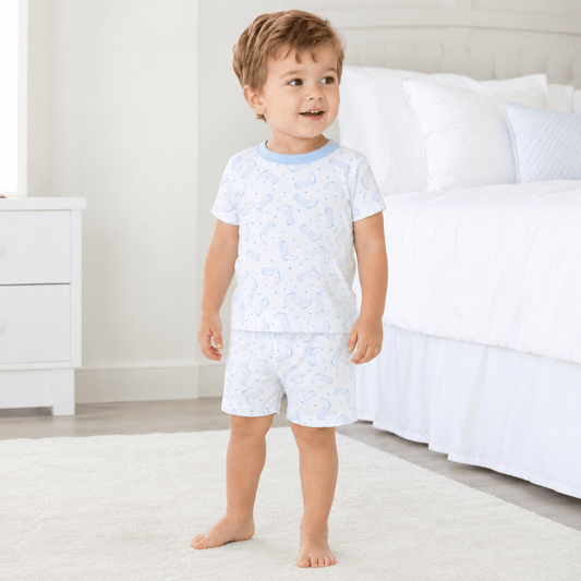 Magnolia Baby Darling Cowboy Boots Short Pajamas - Light Blue
