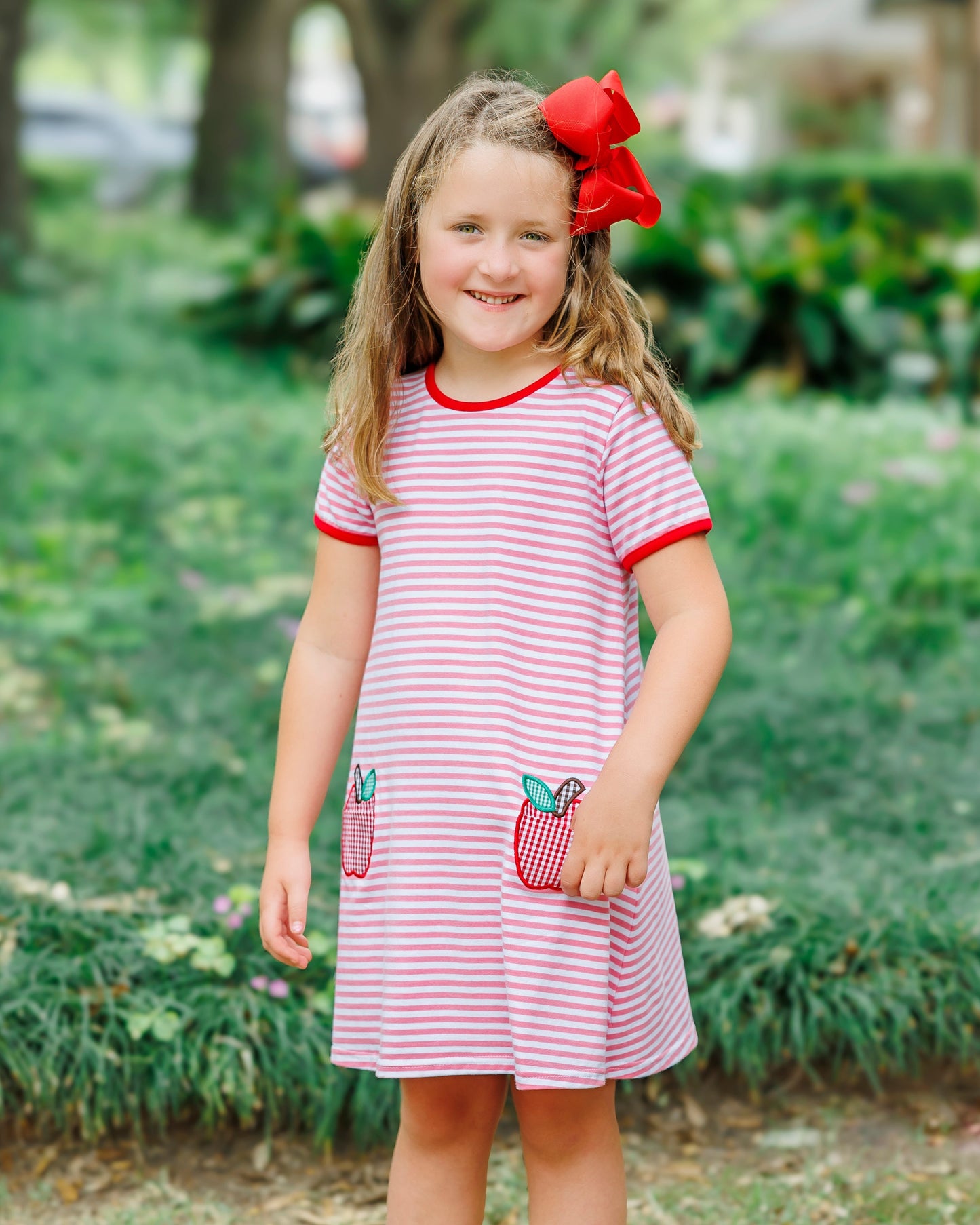 Apple Pocket Applique Dress  by Jellybean Smock Candy - Persnickety Shop