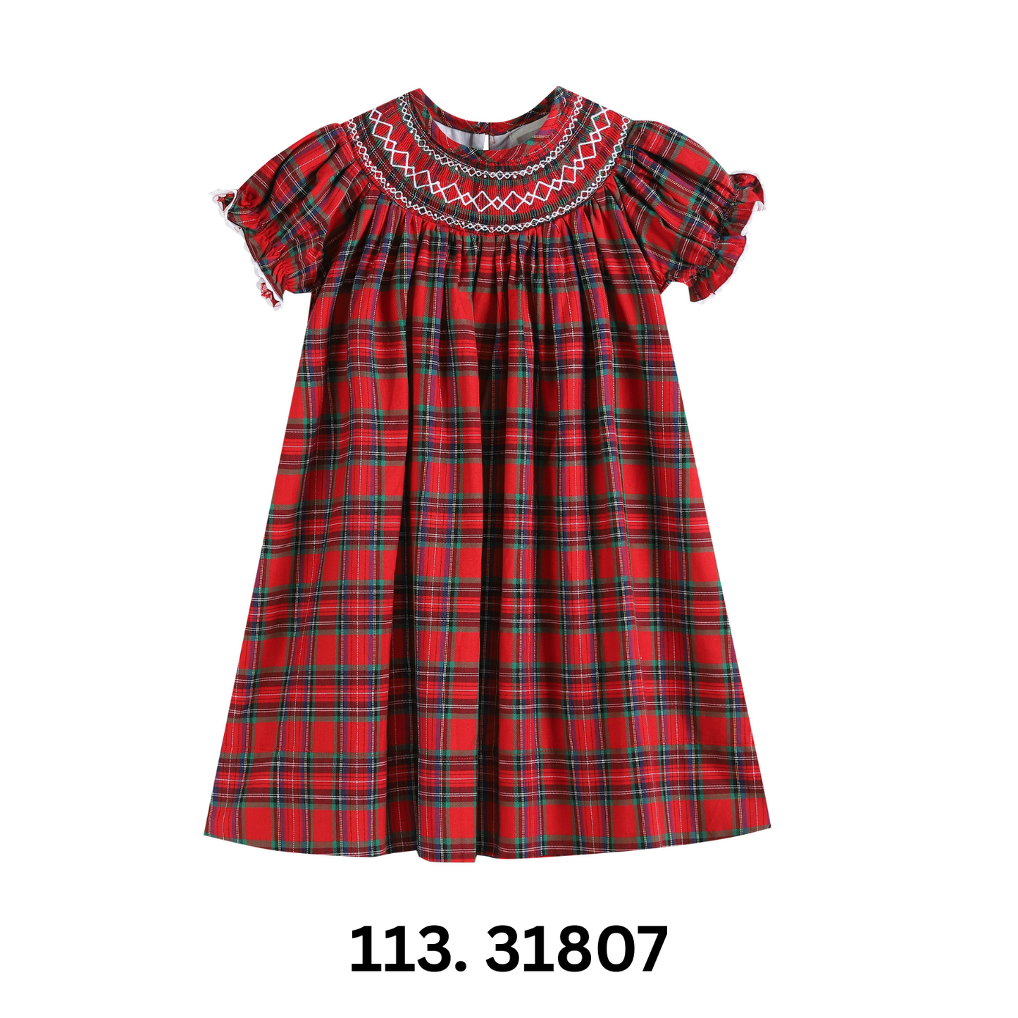Lil Cactus *Pre-Order* Red Christmas Plaid Smocked Bishop Dress