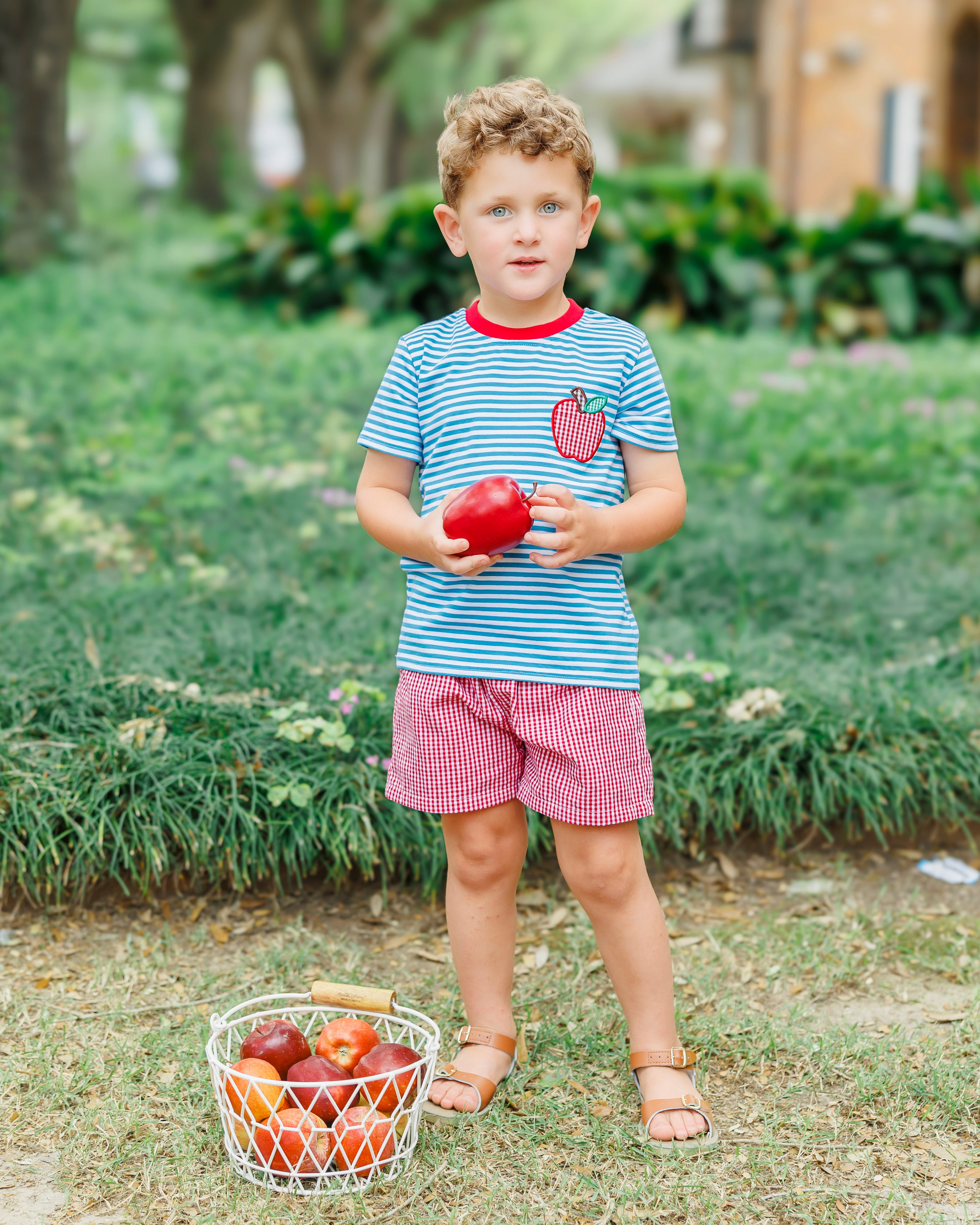 Apple Pocket Applique Short Set - Persnickety Shop